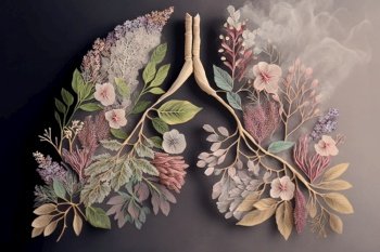 close-up of delicate lung, made from delicate flowers, with textured background, created with generative ai. close-up of delicate lung, made from delicate flowers, with textured background