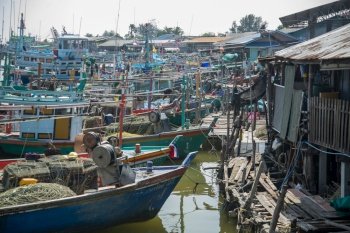 The Fishing Harbour and Village at the coast of the town Cha Am near the City of Hua Hin in the Province of Prachuap Khiri Khan in Thailand,  Thailand, Hua Hin, December, 2022. THAILAND PRACHUAP CHA AM FISHING VILLAGE