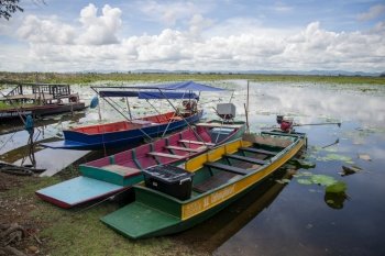 tour Boat at the Landscape of the Lotus Swamp Sam Roi Yot near the Village of Kui Buri at the Hat Sam Roi Yot in the Province of Prachuap Khiri Khan in Thailand,  Thailand, Hua Hin, November, 2022. THAILAND PRACHUAP SAM ROI YOT LOTUS LAKE