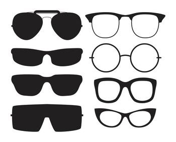 vector set of sunglasses and glasses isolated on white background, sun protection and eyesight optical vision symbols. modern and retro collection of sunglasses and glasses