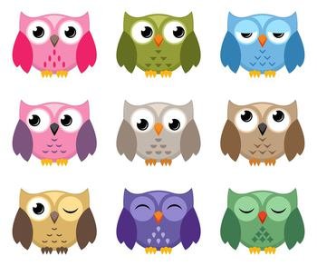 vector colorful owl icons isolated on white background. owl bird logo graphic design, wisdom symbol