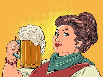 Nice stay with good drinks. The enjoyment of quality alcohol. Woman holding glass with beer Pop Art Retro Vector Illustration Kitsch Vintage 50s 60s Style. Nice stay with good drinks. The enjoyment of quality alcohol. Woman holding glass with beer Pop Art Retro