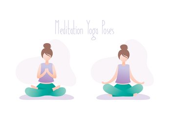 Happy girls in yoga pose,meditation lotus asana in hatha yoga,simple human character,flat vector illustration