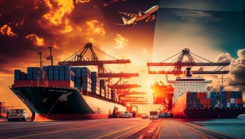 Global business logistics import export background and container cargo freight ship transport concept. Ai generative. Global business logistics import export background and container cargo freight ship transport concept
