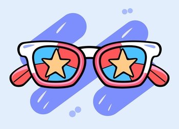 Vector sunglasses on background. Vector illustration in comic style
