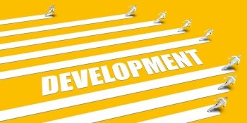 Development Concept with Business People Running on Yellow. Development Concept