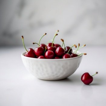 Cherry in a white ceramic bowl. Generative AI. High quality illustration. Cherry in a white ceramic bowl. Generative AI
