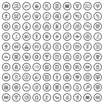 100 football icons set. Outline illustration of 100 football icons vector set isolated on white background. 100 football icons set, outline style