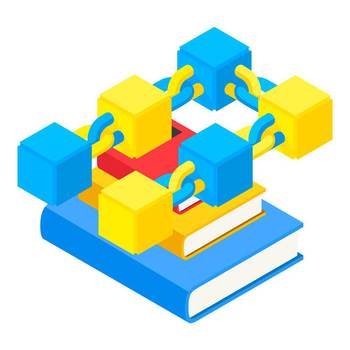 Blockchain technology icon isometric vector. Block chain on stack of paper book. Blockchain, cryptocurrency concept. Blockchain technology icon isometric vector. Block chain on stack of paper book