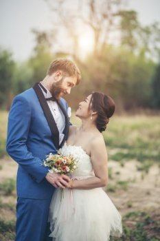 Bride and groom have romance time and happy together 