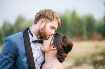 Bride and groom have romance time and happy together 