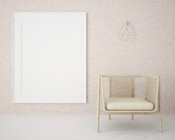 3D interior design for rest corner or living room with frame mockup, Perspective in minimal style, rendering 