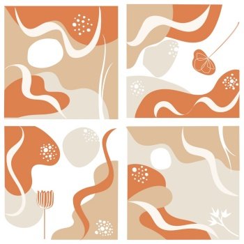 Abstract vintage background with leaf pattern and various shapes. Hand drawn cover design elements set