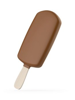 Chocolate covered ice cream bar on white background