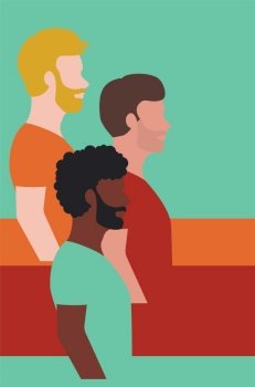 Profile group of men of different ethnicity, multi racial concept illustration