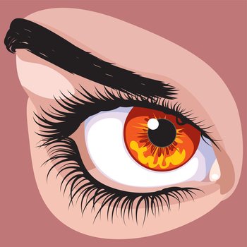 Light brown color female eye with long eyelashes and eyebrow.