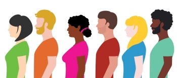 Profile group of men and women of different ethnicity, multi racial concept illustration