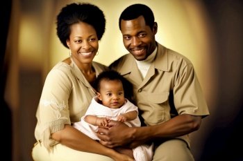 Parenthood, Father and mother and holding baby, African American, Picture, , created with Generative AI technology