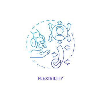 Flexibility blue gradient concept icon. Equal access. Diverse people. Inclusive workplace. Continuous improvement. Quick change abstract idea thin line illustration. Isolated outline drawing. Flexibility blue gradient concept icon