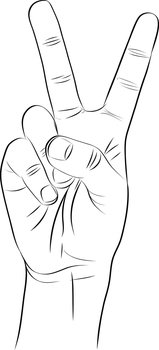 Victory and Peace Gesture Symbol. Hand with two fingers up. Victory sign Sketched. victory sign drawing. hand showing a victory sign