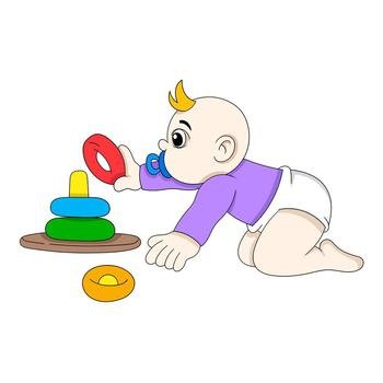 baby boy crawling playing educational toy for brain development. vector design illustration art