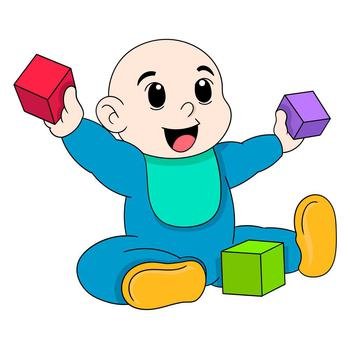 bald haired baby boy playing brain education. vector design illustration art