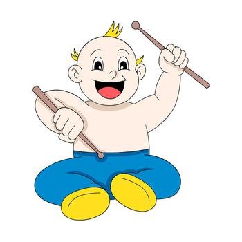 baby boy has passion playing drum sticks. vector design illustration art
