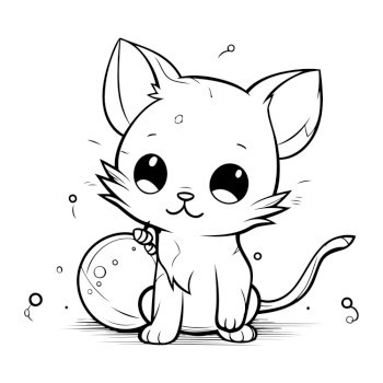 Black and White Cartoon Illustration of Cute Little Cat Animal Character Coloring Book