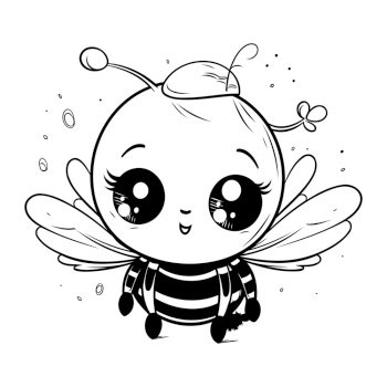 Cute cartoon bee. Black and white vector illustration for coloring book.