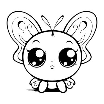 Cute cartoon butterfly. Black and white vector illustration for coloring book.