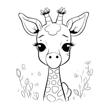 Cute Giraffe. Vector illustration. Coloring book for children.
