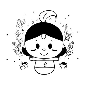 cute little girl with kawaii face and flowers vector illustration design