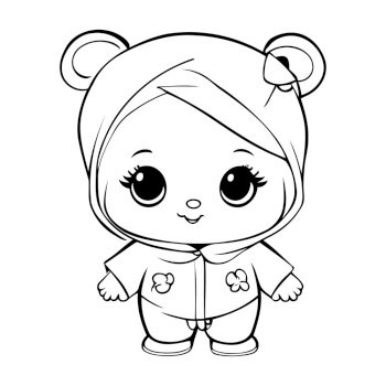 Cute little baby girl cartoon. Vector illustration for coloring book.