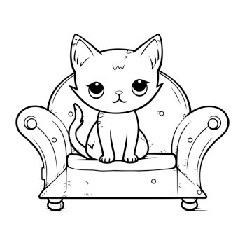Cute cartoon cat sitting on the armchair. Vector illustration.