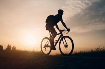 Cyclist in sunset. Illustration Generative AI
