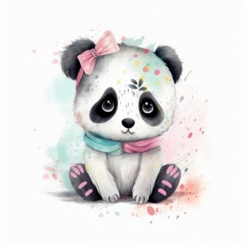 Cute watercolor panda. Illustration Generative AI
