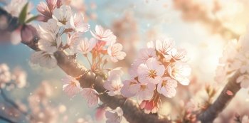 Cherry blossom background. Illustration Generative AI
