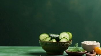 Bowl with cucumbers. Illustration Generative AI
