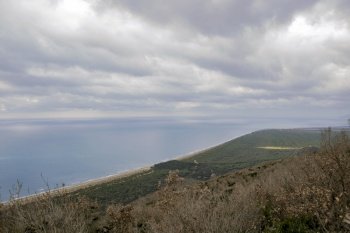 landscape of the coast in Maremma, at Uccellina national park, Grosseto province in Tuscany. Italy