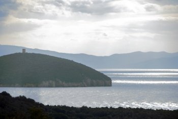 landscape of the coast in Maremma, at Uccellina national park, Grosseto province in Tuscany. Italy