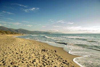 beatiful sandy beach in Maremma national park, natural reserve in Tuscany, Italy