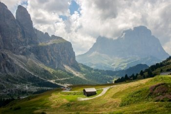 Landscape of Dolomites mountain at Passo Gardena  in Sud Tyrol, Italy