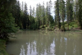 the lake of Sompunt in Alta Badia, Sud-Tyrol. Alto Adige, Italy