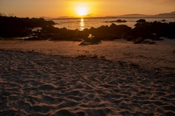 Sunset on Samil beach, Vigo, Galicia, Spain,