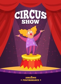 Circus show. colored entertainment placard invitation for circus show clown and place for personal text of entertainment show, circus placard. Vector Illustration. Circus show. colored entertainment placard invitation for circus show clown and place for personal text