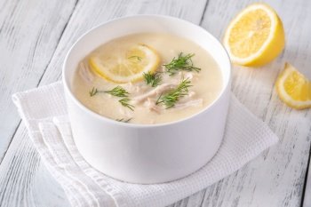 Avgolemono Chicken Soup with Rice and lemon