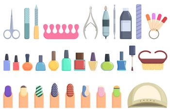 Nail service icons set cartoon vector. Manicure gel. Fashion hand. Nail service icons set cartoon vector. Manicure gel