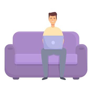 Home sofa work icon cartoon vector. Online education. Freelancer digital. Home sofa work icon cartoon vector. Online education