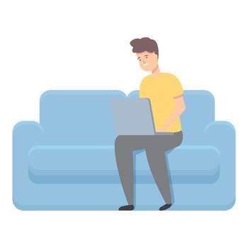 Freelancer on sofa icon cartoon vector. Work online. Smart social. Freelancer on sofa icon cartoon vector. Work online