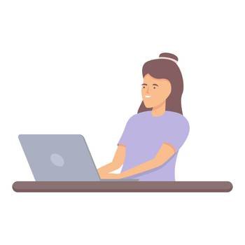 Girl programming icon cartoon vector. Computer technology. Classroom education. Girl programming icon cartoon vector. Computer technology